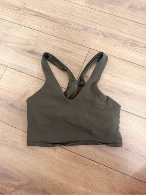 Alo Yoga Women’s Olive Green V-Neck Sports Bra Top
